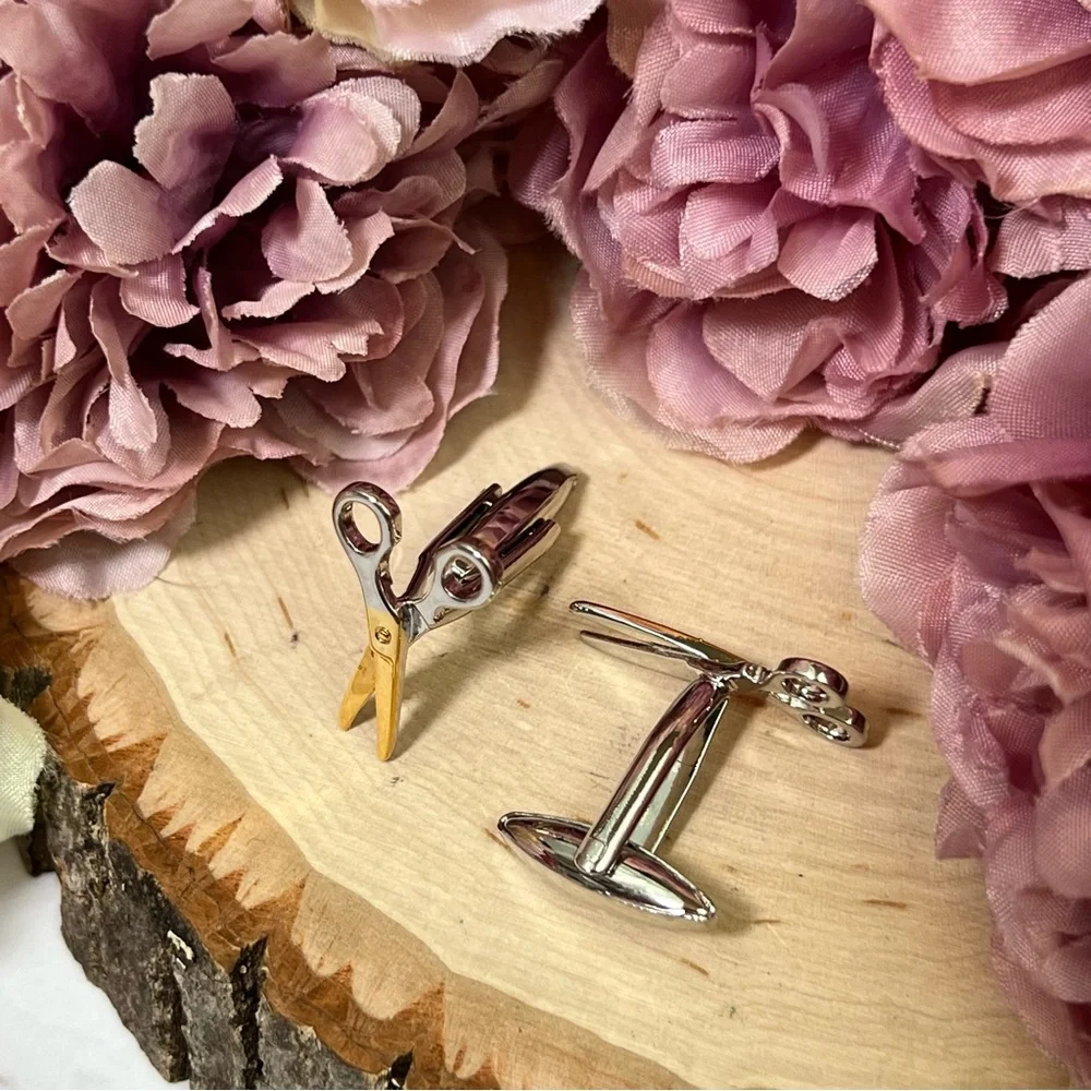 Gold and Silver Scissor Cufflinks - Picture 12 of 15